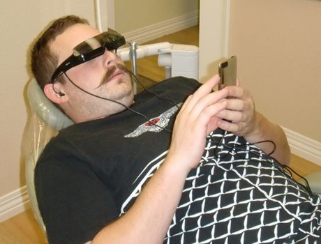 Virtual movie glasses: MyVu video glasses to help time fly by. These video glasses offer hands-free convenience as well as a big-screen experience. These glasses are effective at distracting patients during treatment, good stress relievers, and they don't get in the way.